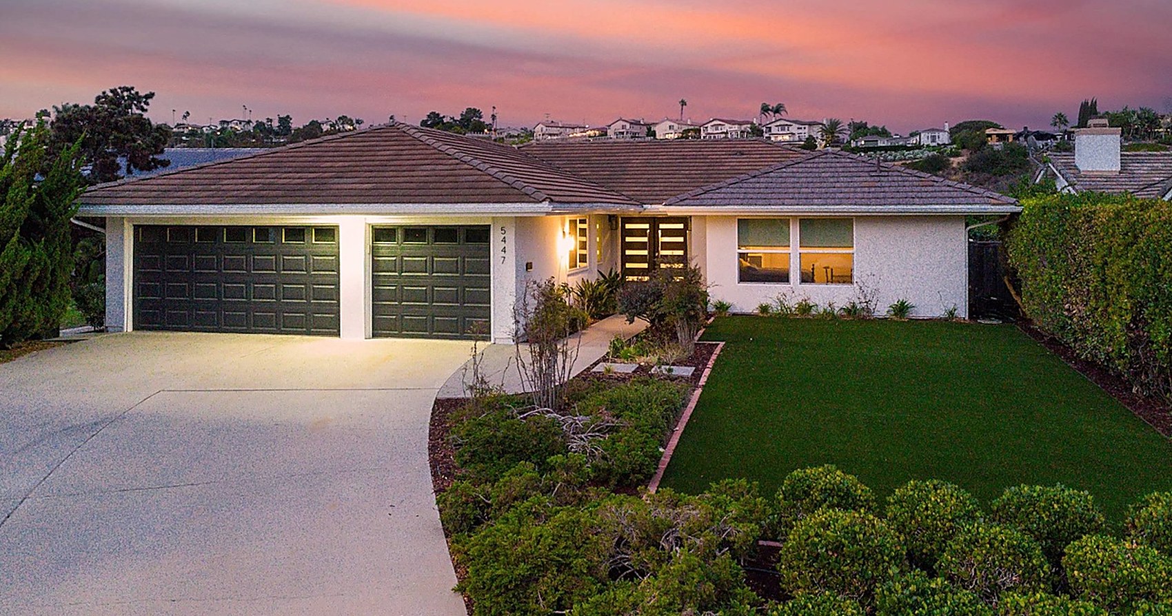 La Jolla home exterior at sunset — completed renovation