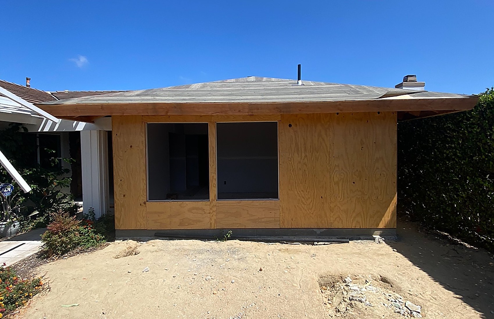 Interior down to studs during structural rebuild
