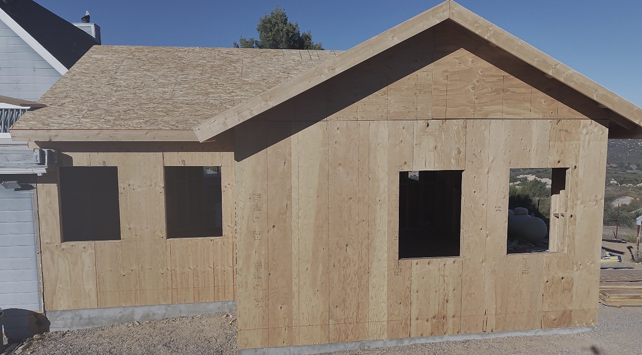 Gable end with framed window openings